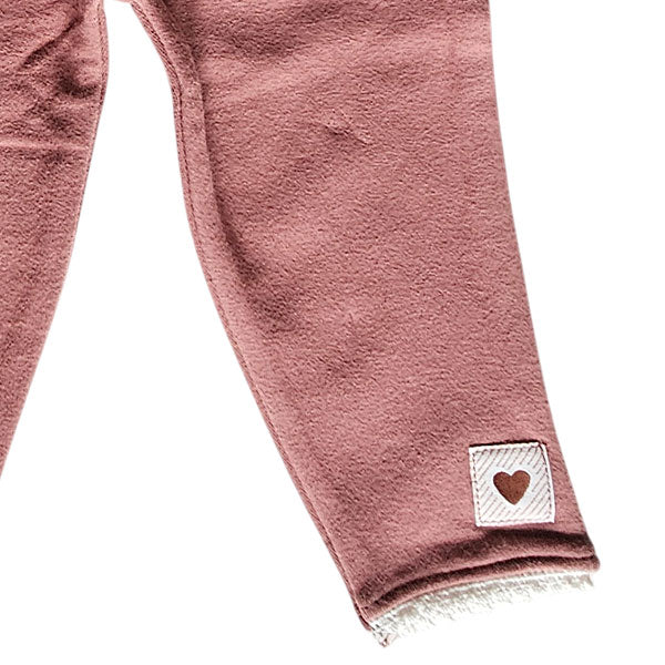 Tweedehands babybroekje Frogs and Dogs Beautiful Hearts Burlwood, roodbruin broekje met striklint