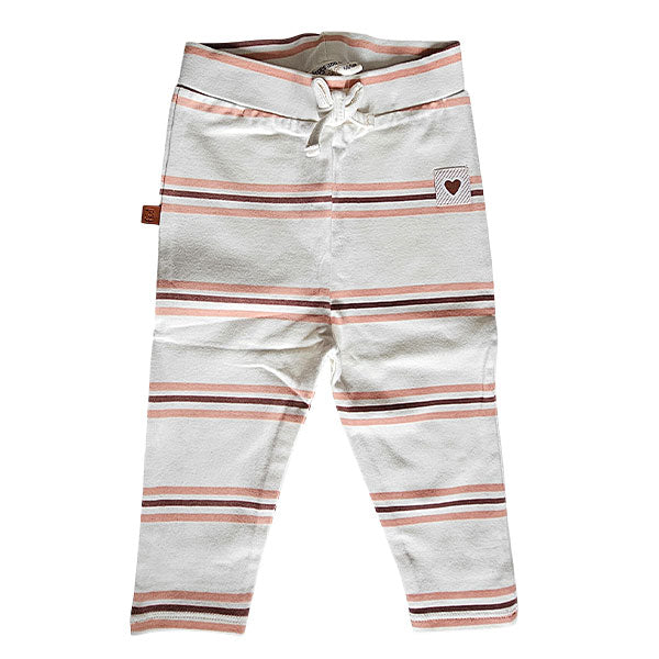 Tweedehands babybroekje Frogs and Dogs Beautiful Hearts off white met zalm, gestreept broekje met striksluiting