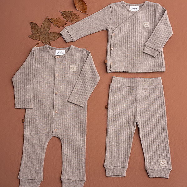 Tweedehands Frogs and Dogs overslagshirt Raccoon Club melange taupe