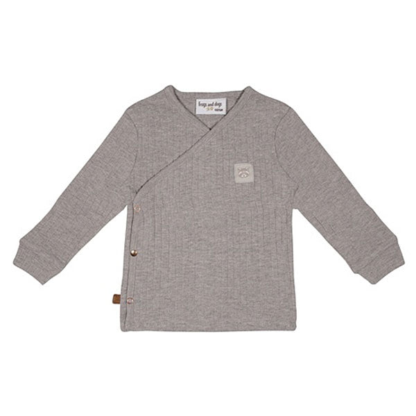 Tweedehands Frogs and Dogs overslagshirt Raccoon Club melange taupe