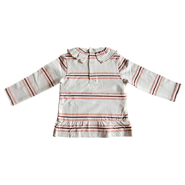 Frogs and Dogs tweedehands baby shirt lange mouw Beautiful Hearts – gestreept gebroken wit - showmodel