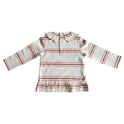 Frogs and Dogs tweedehands baby shirt lange mouw Beautiful Hearts – gestreept gebroken wit - showmodel