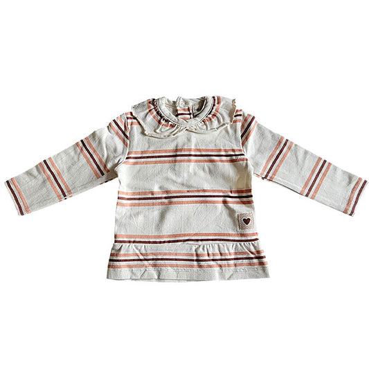 Frogs and Dogs tweedehands baby shirt lange mouw Beautiful Hearts – gestreept gebroken wit - showmodel